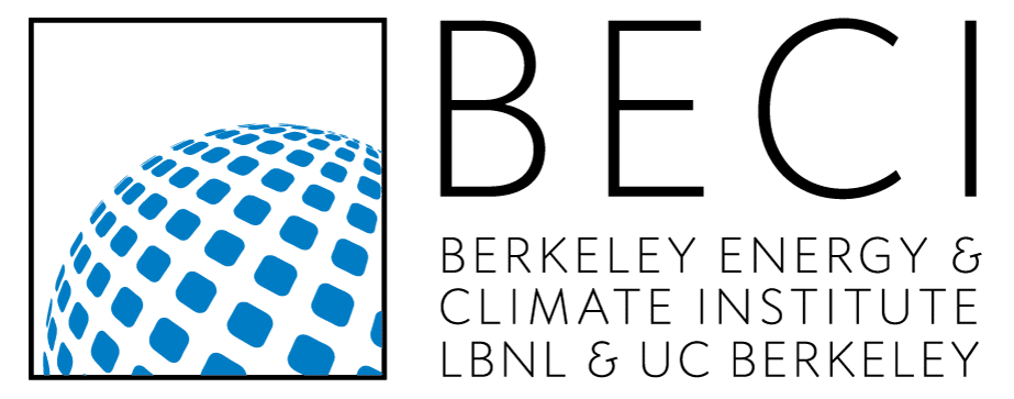 The Berkeley Energy and Climate Institute logo, with a blue globe with a dotted pattern. Text reads: BECI. Berkeley Energy & Climate Institute. LBNL & UC Berkeley.