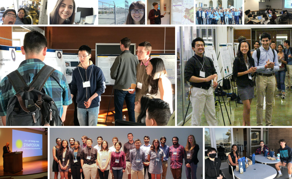 collage of Cal Energy Corps interns at their internships and participating in annual Symposiums