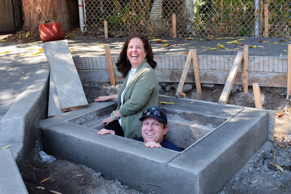 Dr. Therese Peffer and Keith O’Hara at the EcoBlock stormwater facility construction site.