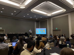 Chris Jones presenting a geothermal energy map to the workshop 